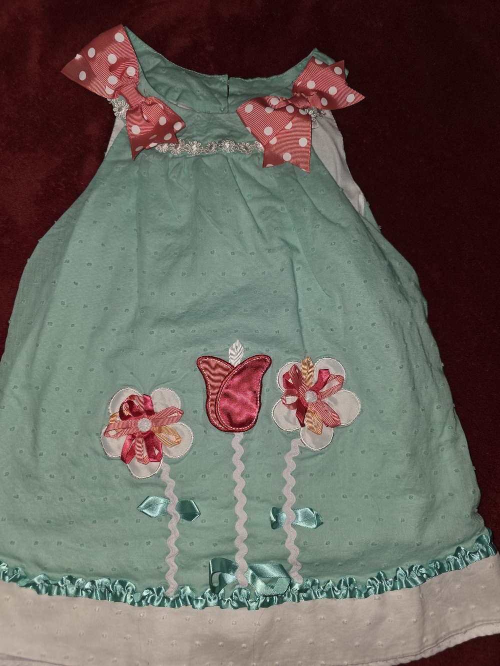 Rare Editions Aqua Top with Pink Polka Dot Bows